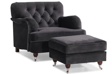 Howard Riviera Sofagruppe 3-seters + 2-seters Sofa + Lenestol + Fotskammel i Fløyel - Mørk grå - Møbler - Sofaer - Sofagrupper - Howard sofagruppe