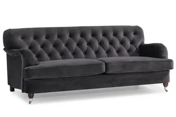 Howard Riviera Sofagruppe 3-seters + 2-seters Sofa + Lenestol + Fotskammel i Fløyel - Mørk grå - Møbler - Sofaer - Sofagrupper - Howard sofagruppe