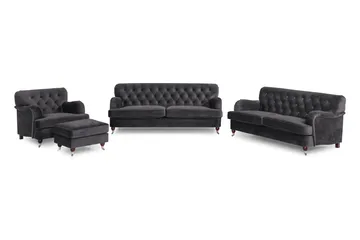 Howard Riviera Sofagruppe 3-seters + 2-seters Sofa + Lenestol + Fotskammel i Fløyel - Mørk grå - Møbler - Sofaer - Sofagrupper - Howard sofagruppe