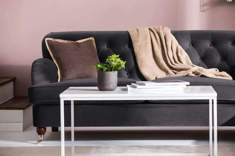 Howard Riviera Sofagruppe 3-seters + 2-seters Sofa + Lenestol + Fotskammel i Fløyel - Mørk grå - Møbler - Sofaer - Sofagrupper - Howard sofagruppe