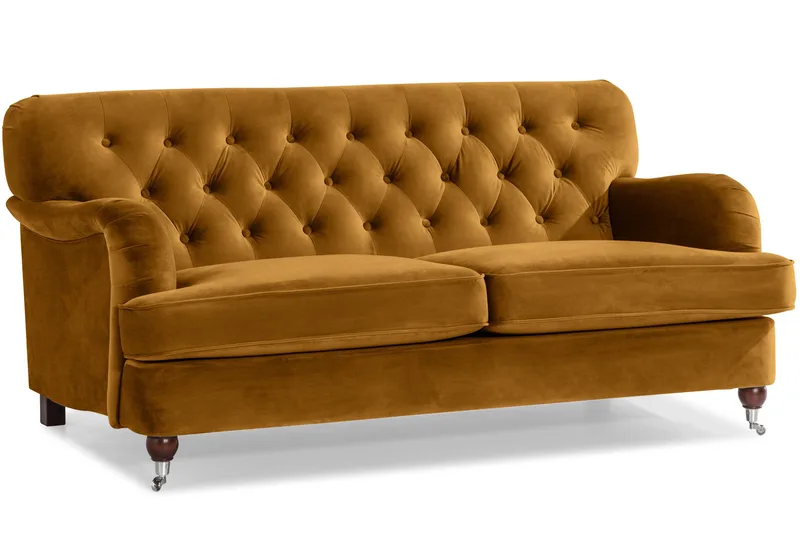 Howard Riviera Sofagruppe 3-seters + 2-seters Sofa + Lenestol + Fotskammel i Fløyel - Mørk gul - Møbler - Sofaer - Sofagrupper - Howard sofagruppe