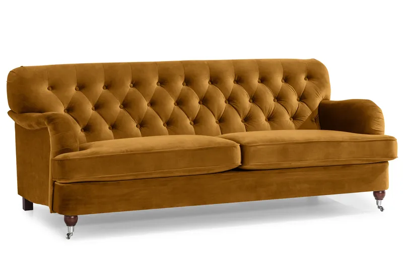 Howard Riviera Sofagruppe 3-seters + 2-seters Sofa + Lenestol + Fotskammel i Fløyel - Mørk gul - Møbler - Sofaer - Sofagrupper - Howard sofagruppe