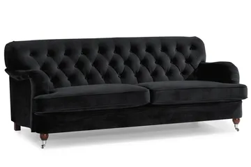 Howard Riviera Sofagruppe 3-seters + 2-seters Sofa + Lenestol + Fotskammel i Fløyel - Svart - Møbler - Sofaer - Sofagrupper - Howard sofagruppe