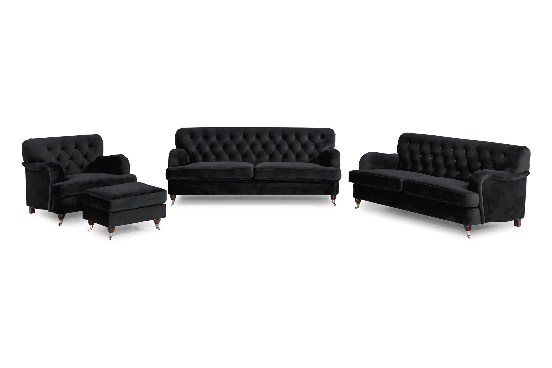 Howard Riviera Sofagruppe 3-seters + 2-seters Sofa + Lenestol + Fotskammel i Fløyel - Svart - Møbler - Sofaer - Sofagrupper - Howard sofagruppe