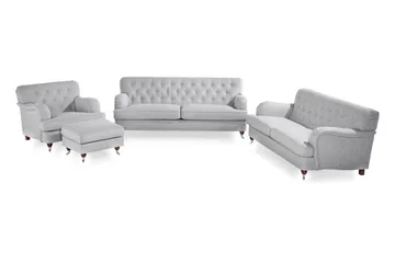 Howard Riviera Sofagruppe Bøyd 3-seter + 2-seter Sofa + Lenestol + Fotskammel i Stoff - Grå - Møbler - Sofaer - Sofagrupper - Howard sofagruppe