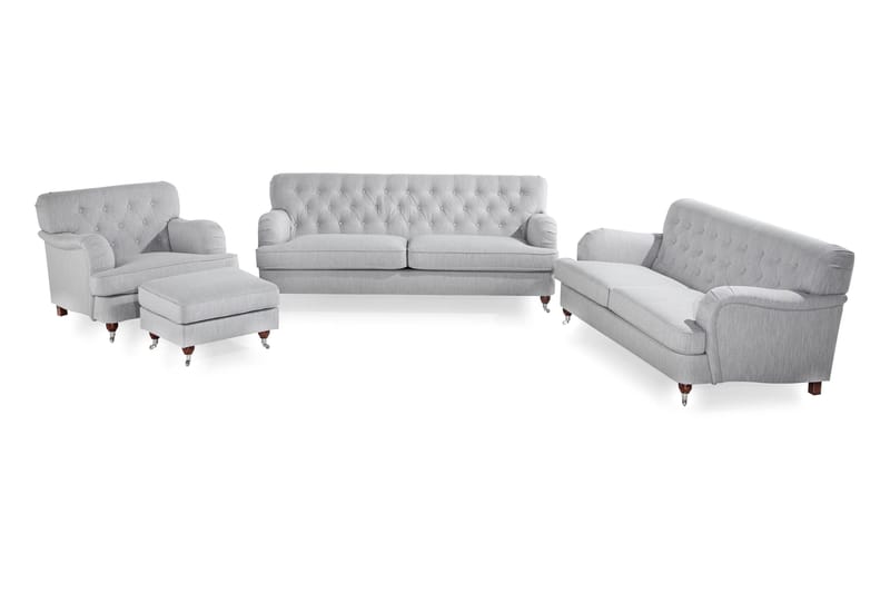 Howard Riviera Sofagruppe Bøyd 3-seter + 2-seter Sofa + Lenestol + Fotskammel i Stoff - Grå - Møbler - Sofaer - Sofagrupper - Howard sofagruppe