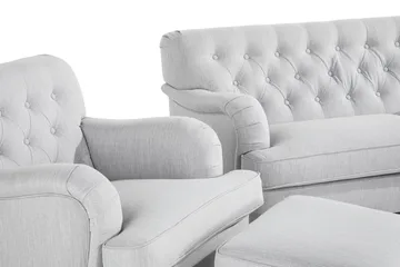 Howard Riviera Sofagruppe Bøyd 3-seter + 2-seter Sofa + Lenestol + Fotskammel i Stoff - Grå - Møbler - Sofaer - Sofagrupper - Howard sofagruppe