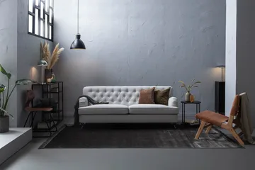 Howard Riviera Sofagruppe Bøyd 3-seter + 2-seter Sofa + Lenestol + Fotskammel i Stoff - Grå - Møbler - Sofaer - Sofagrupper - Howard sofagruppe