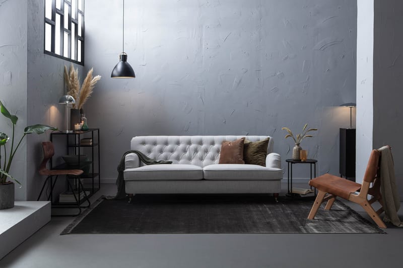 Howard Riviera Sofagruppe Bøyd 3-seter + 2-seter Sofa + Lenestol + Fotskammel i Stoff - Grå - Møbler - Sofaer - Sofagrupper - Howard sofagruppe