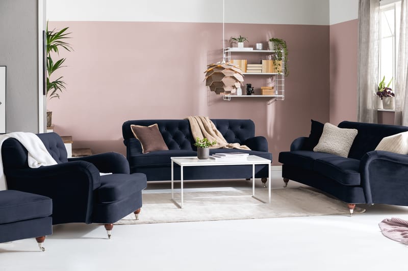 Howard Riviera Sofagruppe Svingt 3-seters + 2-seters Sofa + Lenestol + Fotskammel i Fløyel - Blå - Møbler - Sofaer - Sofagrupper - Howard sofagruppe