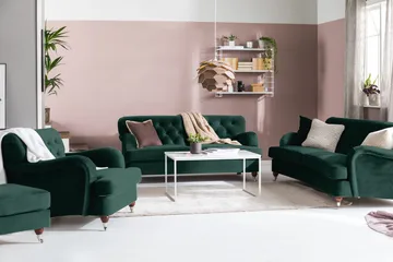 Howard Riviera Sofagruppe Svingt 3-seters + 2-seters Sofa + Lenestol + Fotskammel i Fløyel - Grønn - Møbler - Sofaer - Sofagrupper - Howard sofagruppe