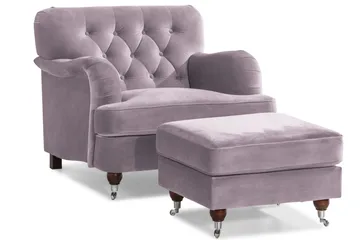 Howard Riviera Sofagruppe Svingt 3-seters + 2-seters Sofa + Lenestol + Fotskammel i Fløyel - Lilla - Møbler - Sofaer - Sofagrupper - Howard sofagruppe