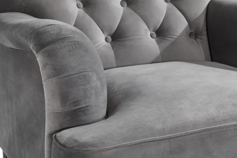 Howard Riviera Sofagruppe Svingt 3-seters + 2-seters Sofa + Lenestol + Fotskammel i Fløyel - Lys grå - Møbler - Sofaer - Sofagrupper - Howard sofagruppe