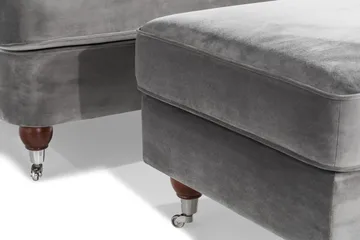 Howard Riviera Sofagruppe Svingt 3-seters + 2-seters Sofa + Lenestol + Fotskammel i Fløyel - Lys grå - Møbler - Sofaer - Sofagrupper - Howard sofagruppe