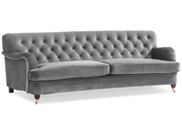 Howard Riviera Sofagruppe Svingt 3-seters + 2-seters Sofa + Lenestol + Fotskammel i Fløyel - Lys grå - Møbler - Sofaer - Sofagrupper - Howard sofagruppe