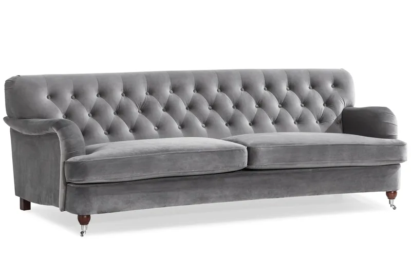 Howard Riviera Sofagruppe Svingt 3-seters + 2-seters Sofa + Lenestol + Fotskammel i Fløyel - Lys grå - Møbler - Sofaer - Sofagrupper - Howard sofagruppe