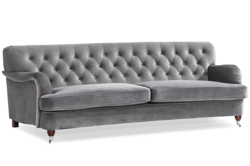 Howard Riviera Sofagruppe Svingt 3-seters + 2-seters Sofa + Lenestol + Fotskammel i Fløyel - Lys grå - Møbler - Sofaer - Sofagrupper - Howard sofagruppe