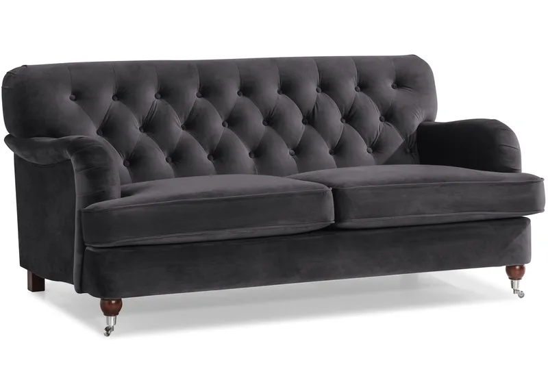 Howard Riviera Sofagruppe Svingt 3-seters + 2-seters Sofa + Lenestol + Fotskammel i Fløyel - Mørk grå - Møbler - Sofaer - Sofagrupper - Howard sofagruppe