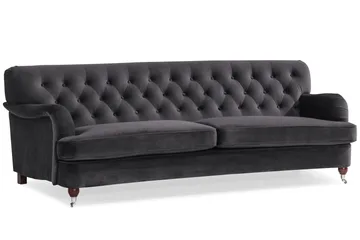 Howard Riviera Sofagruppe Svingt 3-seters + 2-seters Sofa + Lenestol + Fotskammel i Fløyel - Mørk grå - Møbler - Sofaer - Sofagrupper - Howard sofagruppe