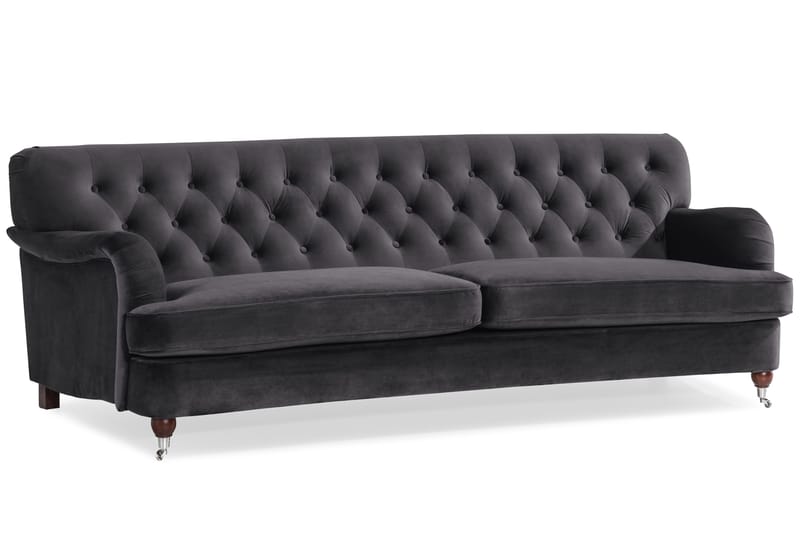 Howard Riviera Sofagruppe Svingt 3-seters + 2-seters Sofa + Lenestol + Fotskammel i Fløyel - Mørk grå - Møbler - Sofaer - Sofagrupper - Howard sofagruppe