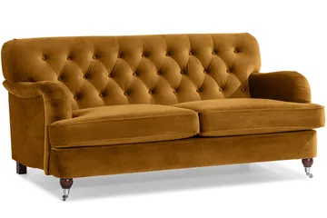 Howard Riviera Sofagruppe Svingt 3-seters + 2-seters Sofa + Lenestol + Fotskammel i Fløyel - Mørk gul - Møbler - Sofaer - Sofagrupper - Howard sofagruppe