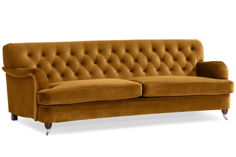 Howard Riviera Sofagruppe Svingt 3-seters + 2-seters Sofa + Lenestol + Fotskammel i Fløyel - Mørk gul - Møbler - Sofaer - Sofagrupper - Howard sofagruppe