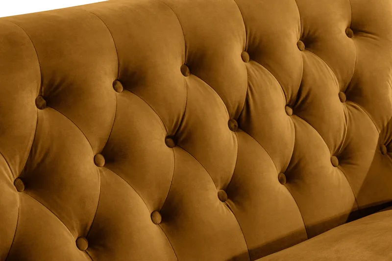 Howard Riviera Sofagruppe Svingt 3-seters + 2-seters Sofa + Lenestol + Fotskammel i Fløyel - Mørk gul - Møbler - Sofaer - Sofagrupper - Howard sofagruppe