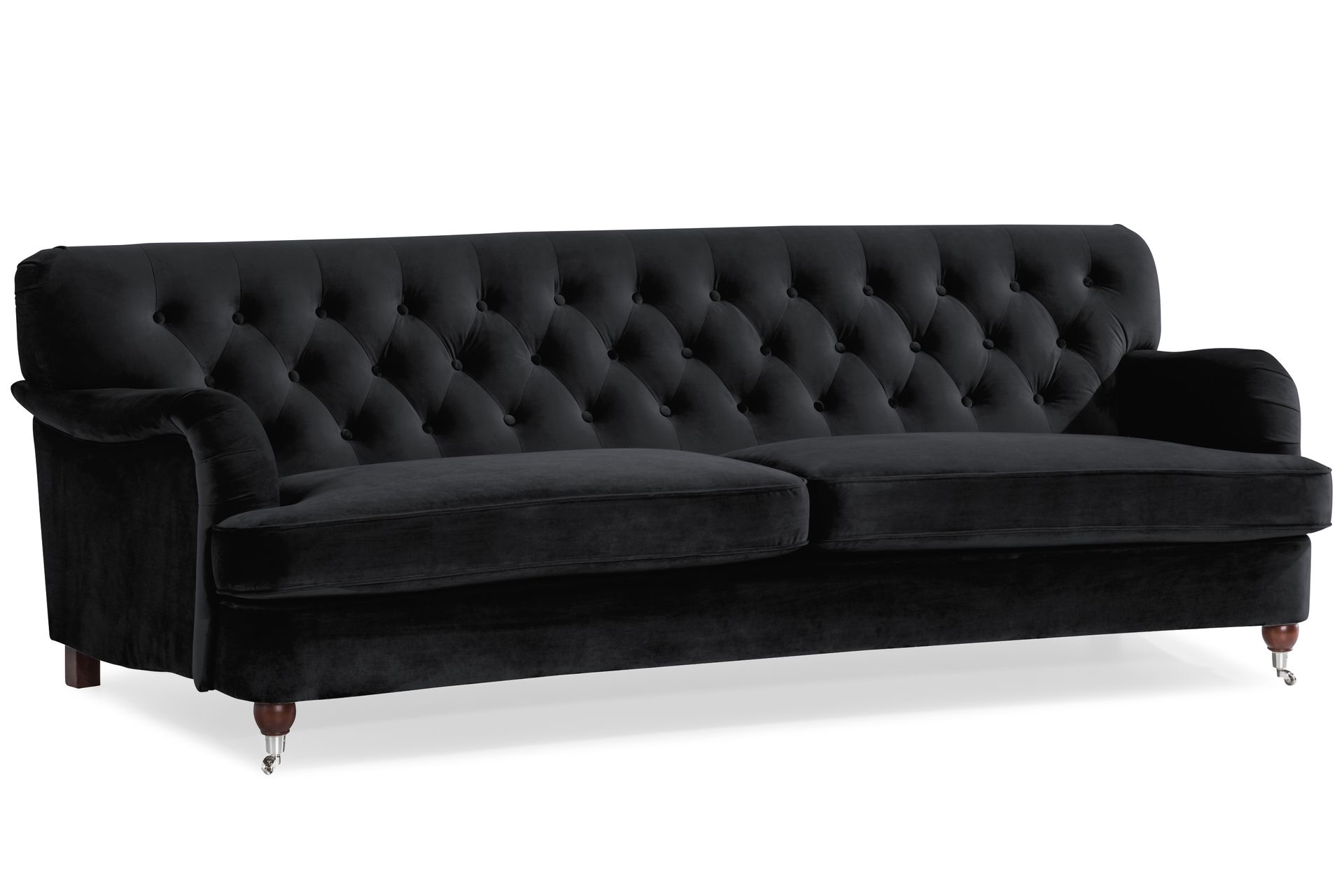 Howard Riviera Sofagruppe Svingt 3-seters + 2-seters Sofa + Lenestol + Fotskammel i Fløyel - Svart - Møbler - Sofaer - Sofagrupper - Howard sofagruppe