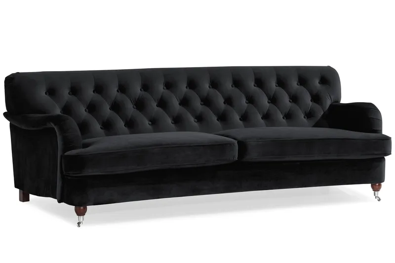 Howard Riviera Sofagruppe Svingt 3-seters + 2-seters Sofa + Lenestol + Fotskammel i Fløyel - Svart - Møbler - Sofaer - Sofagrupper - Howard sofagruppe