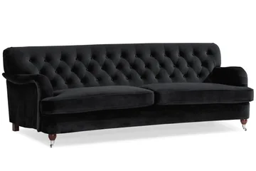 Howard Riviera Sofagruppe Svingt 3-seters + 2-seters Sofa + Lenestol + Fotskammel i Fløyel - Svart - Møbler - Sofaer - Sofagrupper - Howard sofagruppe