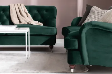 Howard Riviera Sofagruppe Svingt 3-seters + 2-seters Sofa + Lenestol + Fotskammel i Fløyel - Grønn - Møbler - Sofaer - Sofagrupper - Howard sofagruppe