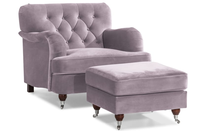 Howard Riviera Sofagruppe Svingt 3-seters + 2-seters Sofa + Lenestol + Fotskammel i Fløyel - Lilla - Møbler - Sofaer - Sofagrupper - Howard sofagruppe