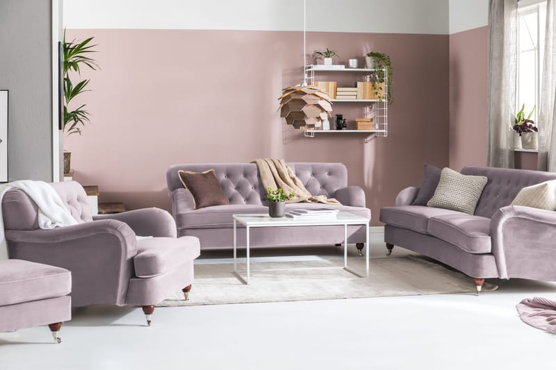 Howard Riviera Sofagruppe Svingt 3-seters + 2-seters Sofa + Lenestol + Fotskammel i Fløyel - Lilla - Møbler - Sofaer - Sofagrupper - Howard sofagruppe