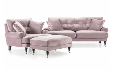 Andrew Sofagruppe 2-seter Sofa + Lenestol + Fotskammel i Fløyel - Lilla - Møbler - Sofaer - Sofagrupper - Howard sofagruppe