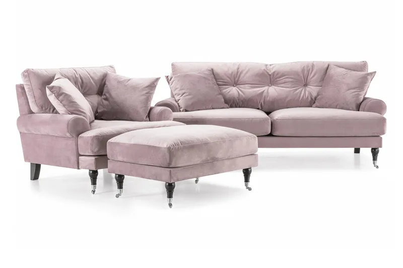 Andrew Sofagruppe 2-seter Sofa + Lenestol + Fotskammel i Fløyel - Lilla - Møbler - Sofaer - Sofagrupper - Howard sofagruppe