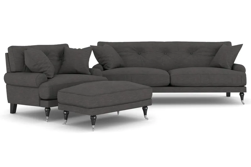 Andrew Sofagruppe 2-seter Sofa + Lenestol + Fotskammel i Stoff - Mørk grå - Møbler - Sofaer - Sofagrupper - Howard sofagruppe