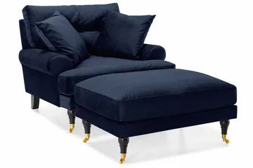 Andrew Sofagruppe 3-seter + 2-seter Sofa + Lenestol + Fotskammel i Fløyel - Blå - Møbler - Sofaer - Sofagrupper - Howard sofagruppe