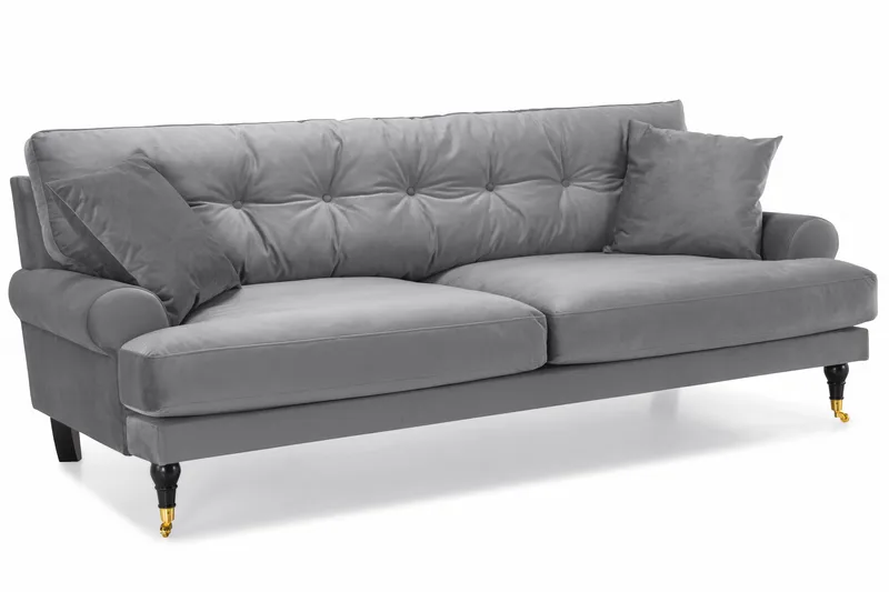 Andrew Sofagruppe 3-seter Sofa + Lenestol + Fotskammel i Fløyel - Lys grå - Møbler - Sofaer - Sofagrupper - Howard sofagruppe