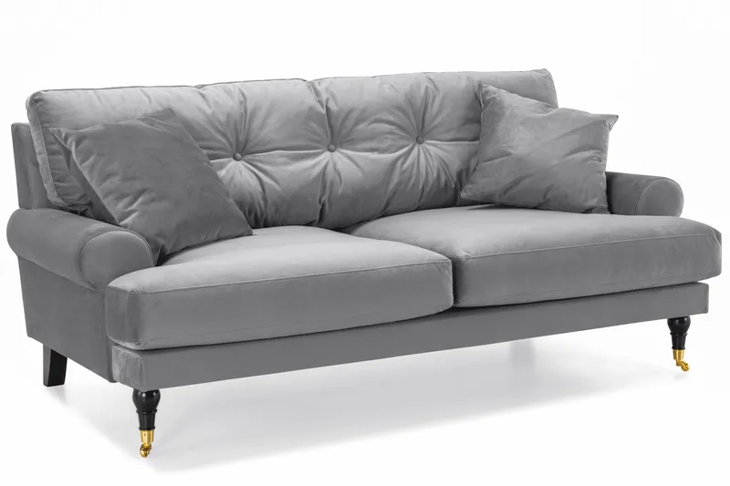 Andrew Sofagruppe 3-seter Sofa + Lenestol + Fotskammel i Fløyel - Lys grå - Møbler - Sofaer - Sofagrupper - Howard sofagruppe