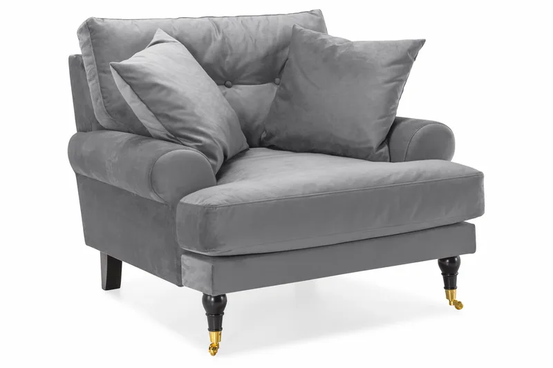 Andrew Sofagruppe 3-seter Sofa + Lenestol + Fotskammel i Fløyel - Lys grå - Møbler - Sofaer - Sofagrupper - Howard sofagruppe