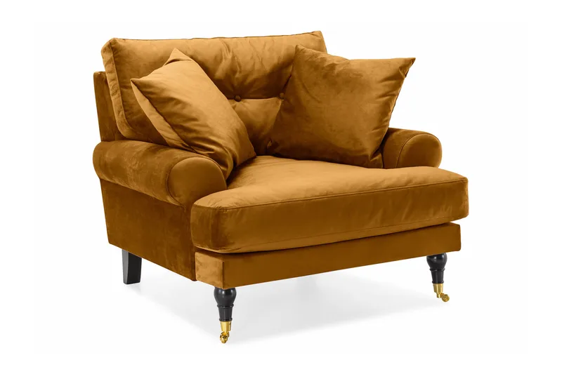 Andrew Sofagruppe 3-seter Sofa + Lenestol + Fotskammel i Fløyel - Mørk gul - Møbler - Sofaer - Sofagrupper - Howard sofagruppe