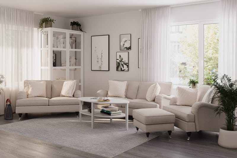 Howard Classic Sofagruppe 2-seters + Liten 2-seters Sofa + Lenestol + Fotskammel i Stoff - Beige - Møbler - Sofaer - Sofagrupper - Howard sofagruppe