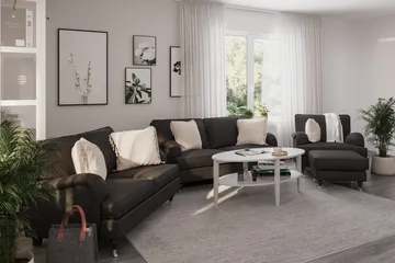 Howard Classic Sofagruppe 2-seters + Liten 2-seters Sofa + Lenestol + Fotskammel i Stoff - Mørk grå - Møbler - Sofaer - Sofagrupper - Howard sofagruppe