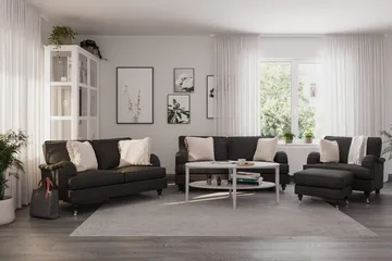 Howard Classic Sofagruppe 2-seters + Liten 2-seters Sofa + Lenestol + Fotskammel i Stoff - Mørk grå - Møbler - Sofaer - Sofagrupper - Howard sofagruppe