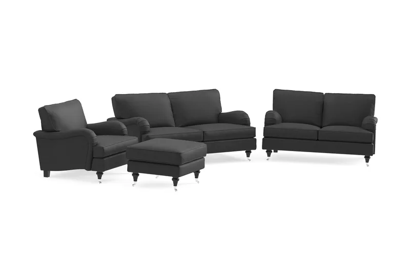 Howard Classic Sofagruppe 2-seters + Liten 2-seters Sofa + Lenestol + Fotskammel i Stoff - Mørk grå - Møbler - Sofaer - Sofagrupper - Howard sofagruppe