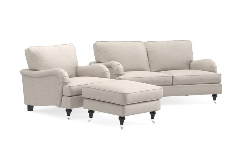 Howard Classic Sofagruppe 2-seters Sofa + Lenestol + Fotskammel i Stoff - Beige - Møbler - Sofaer - Sofagrupper - Howard sofagruppe