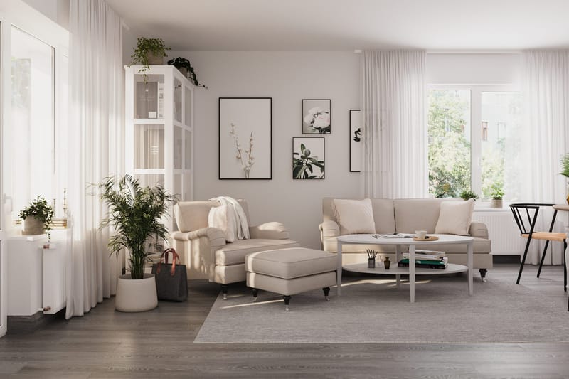 Howard Classic Sofagruppe 2-seters Sofa + Lenestol + Fotskammel i Stoff - Beige - Møbler - Sofaer - Sofagrupper - Howard sofagruppe