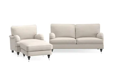 Howard Classic Sofagruppe 2-seters Sofa + Lenestol + Fotskammel i Stoff - Beige - Møbler - Sofaer - Sofagrupper - Howard sofagruppe