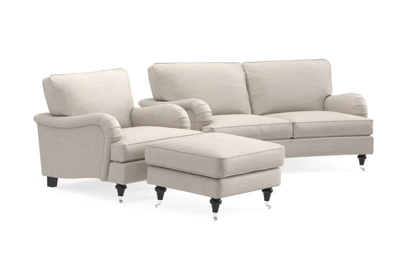 Howard Classic Sofagruppe 2-seters Svingt Sofa + Lenestol + Fotskammel i Stoff - Beige - Møbler - Sofaer - Sofagrupper - Howard sofagruppe