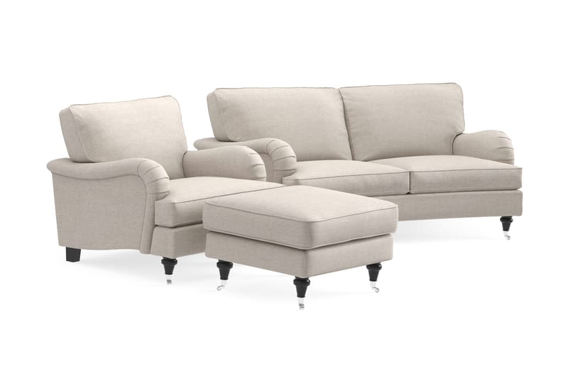 Howard Classic Sofagruppe 2-seters Svingt Sofa + Lenestol + Fotskammel i Stoff - Beige - Møbler - Sofaer - Sofagrupper - Howard sofagruppe
